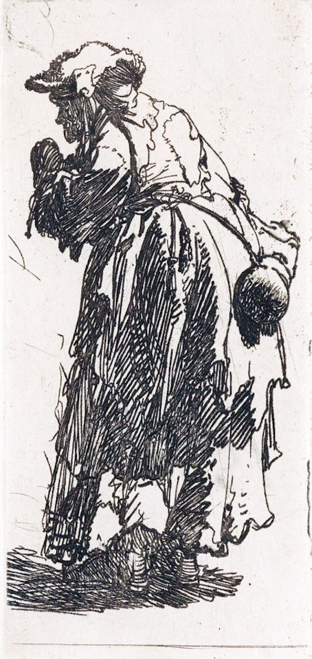 Old Beggar Woman With A Gourd by Attributed to Rembrandt Harmensz van Rijn