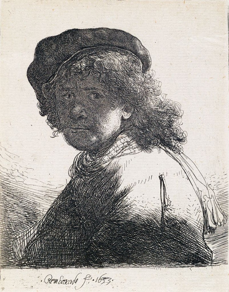 Self Portrait In A Cap And Scarf With The Face Dark: Bust by Attributed to Rembrandt Harmensz van Rijn