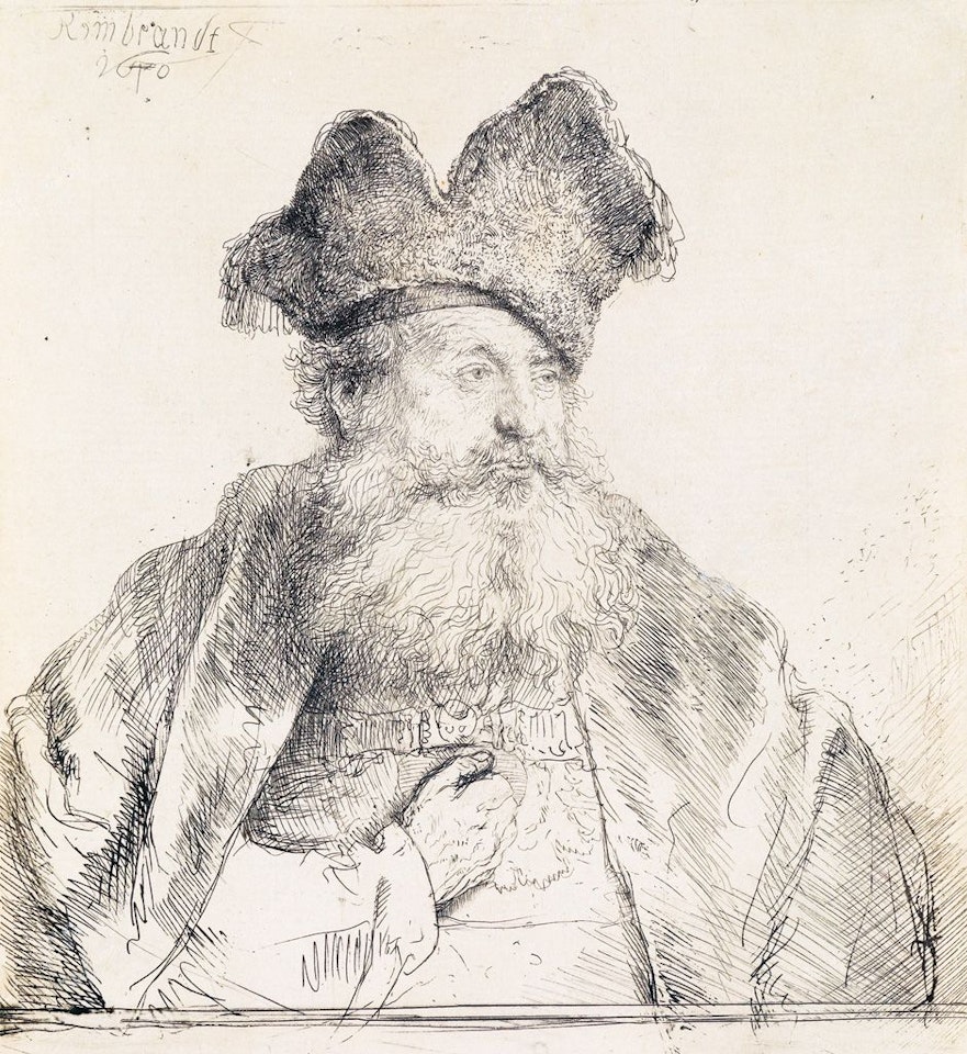 Old Man With A Divided Fur Cap by Attributed to Rembrandt Harmensz van Rijn