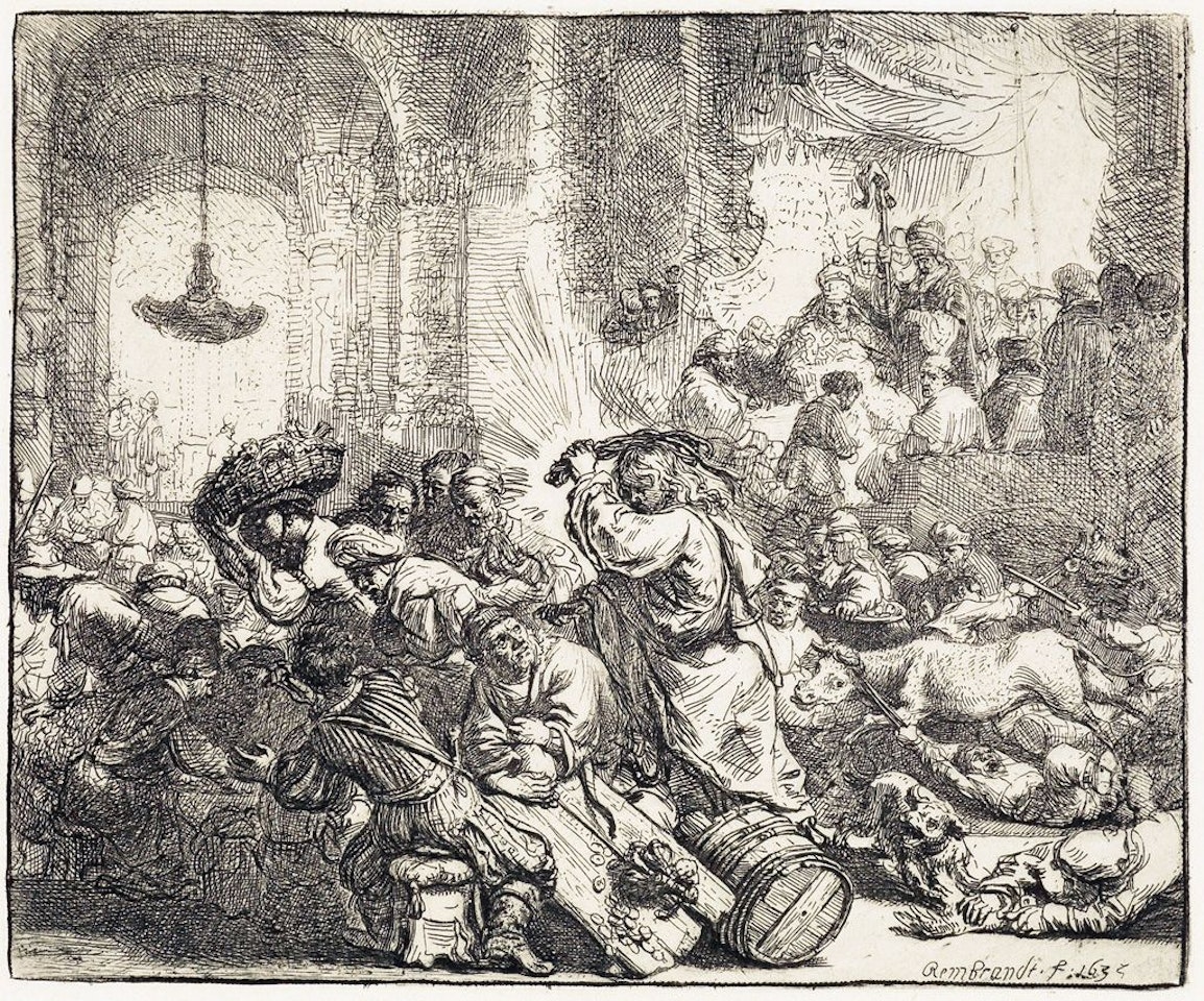 Christ Driving The Money Changers From The Temple by Attributed to Rembrandt Harmensz van Rijn