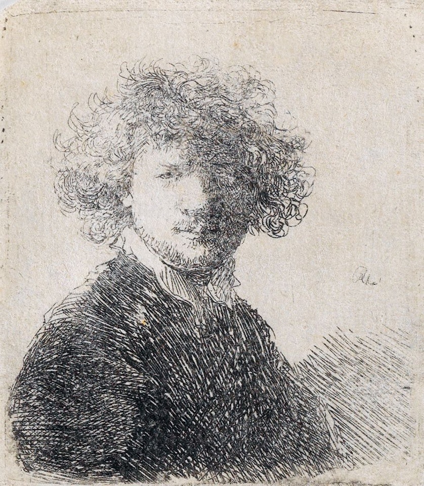 Self Portrait With Curly Hair And White Collar: Bust by Attributed to Rembrandt Harmensz van Rijn