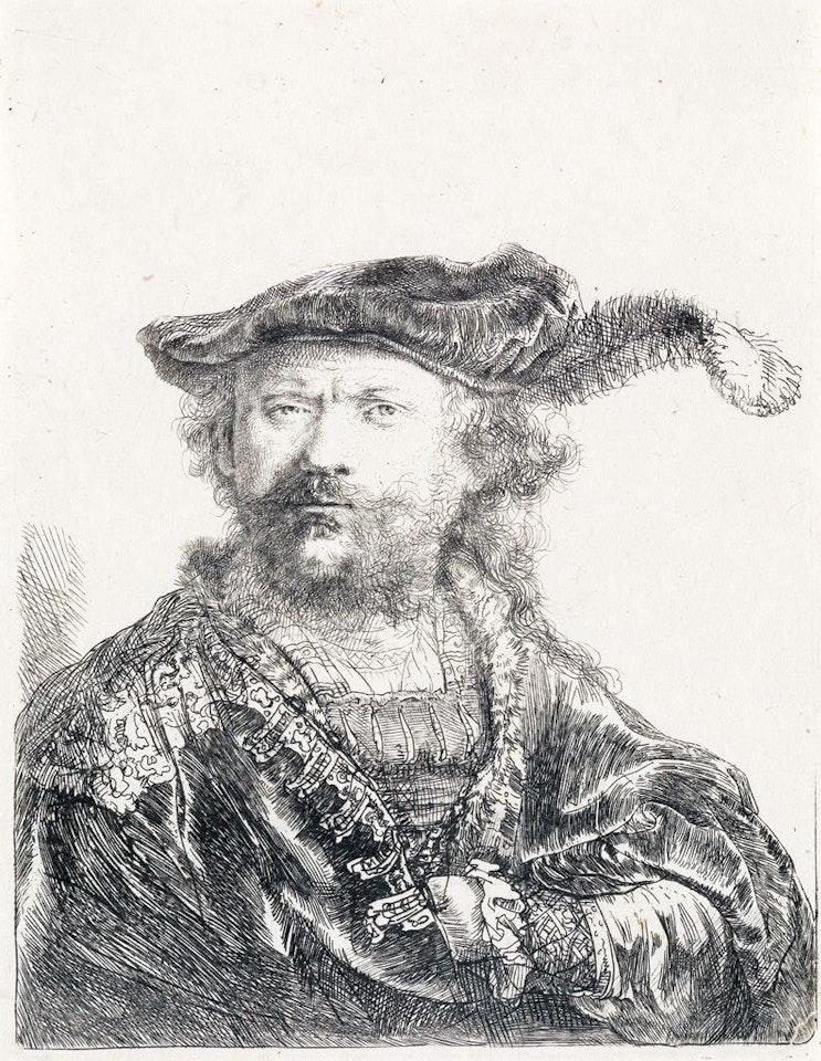 Self Portrait In A Velvet Cap And Plume by Attributed to Rembrandt Harmensz van Rijn
