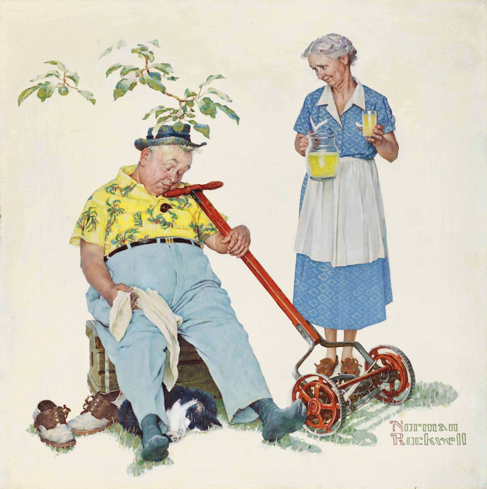 Tender Years: Mowing the Lawn by Norman Rockwell