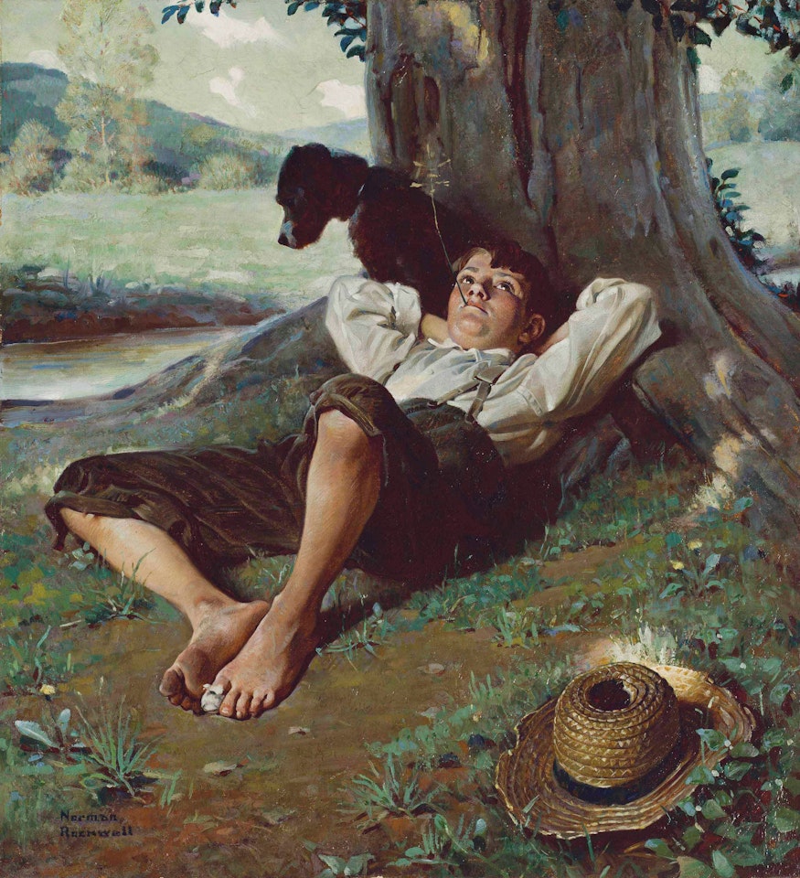 Barefoot Boy Daydreaming by Norman Rockwell