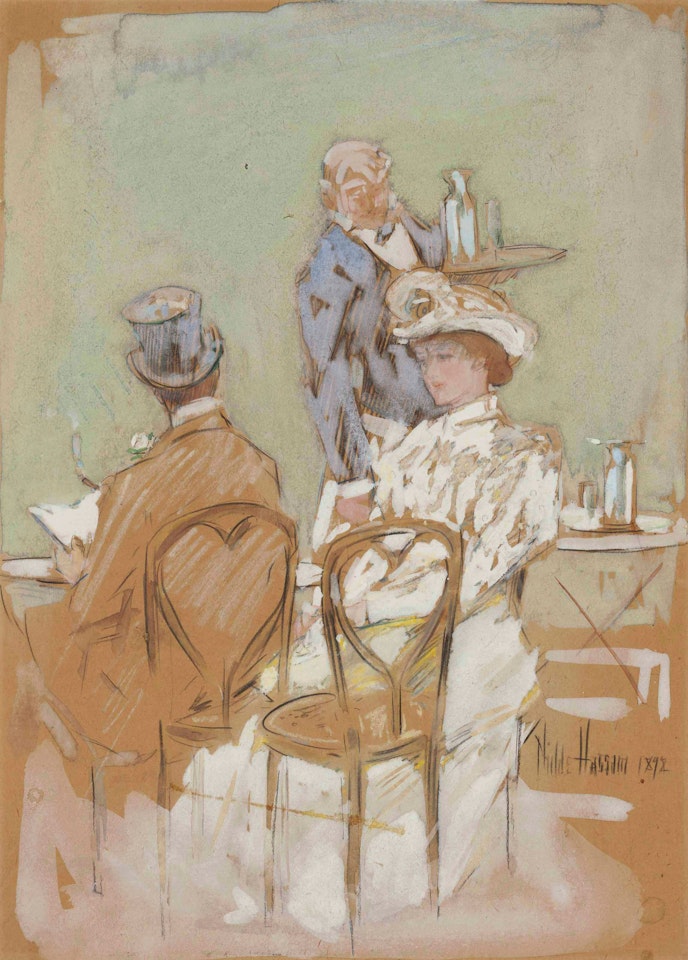 Outside the Café on the Grand Boulevard by Childe Hassam