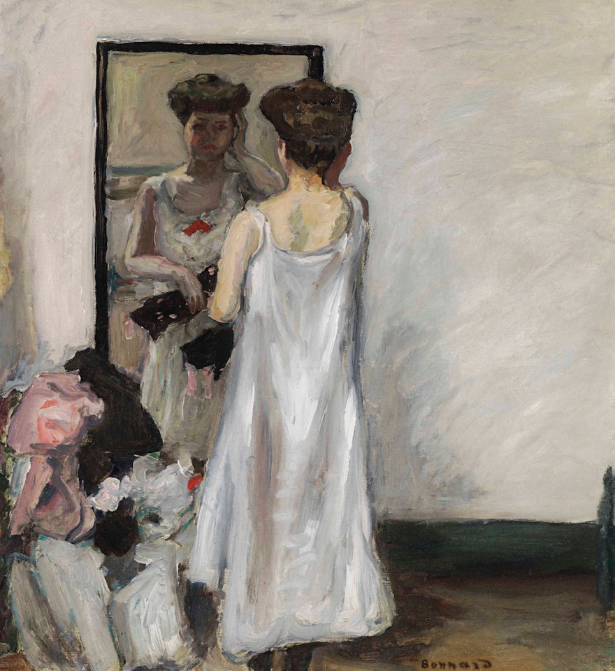 A demi déshabillée, devant la glace by Pierre Bonnard