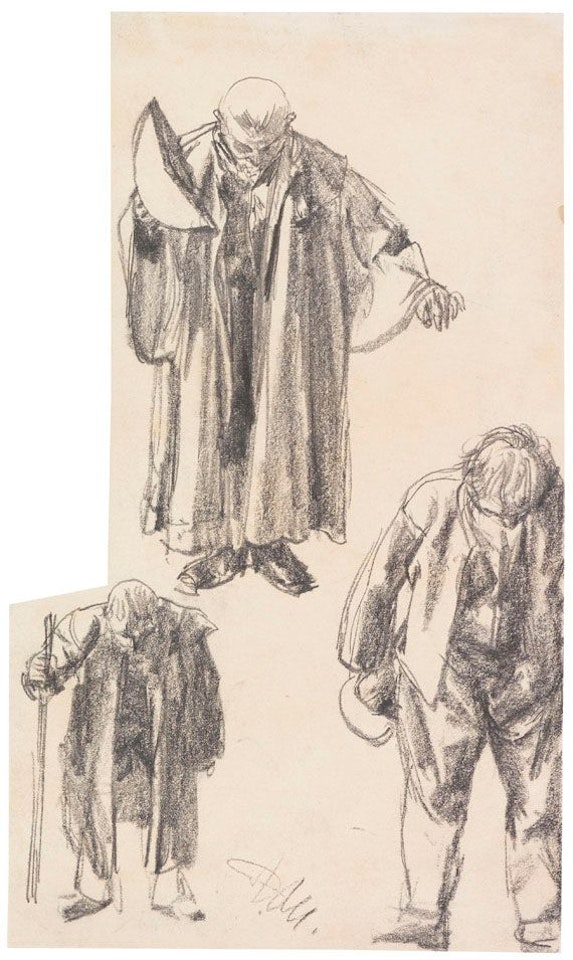 Drei Figurenstudien ("Der Zerbrochene Krug") by Adolph Menzel