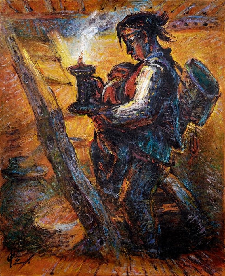 The Daba Mountains Series: Peasant Woman on a Ladder by Luo Zhongli