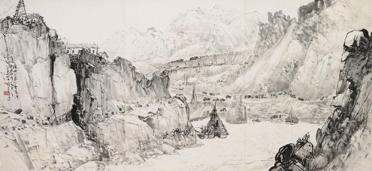 Looking Down The Midstream Of The Yellow River From Shenmen Island by Li Xiongcai