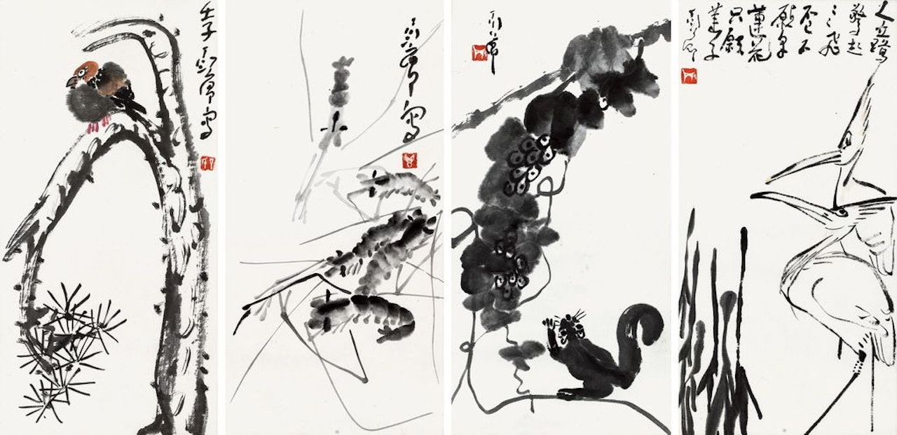 Four Screens Of Animals by Ding Yanyong