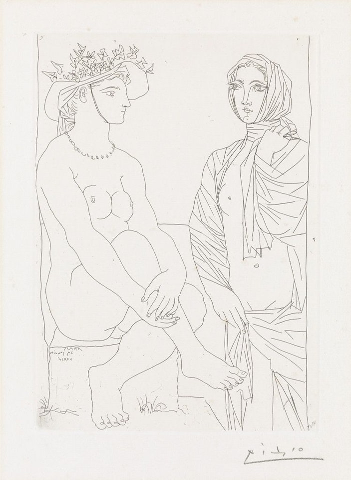 Femme Assise Au Chapeau Et Femme Debout Drapée by Pablo Picasso