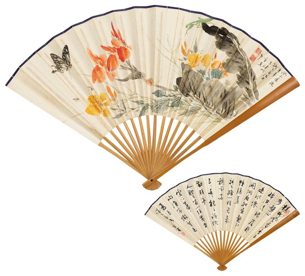 Flowers and Insects, Poem In Running Script by Wang Xuetao