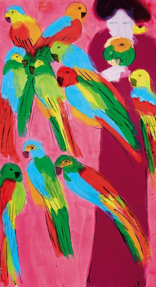 Lady And Parrots by Walasse Ting