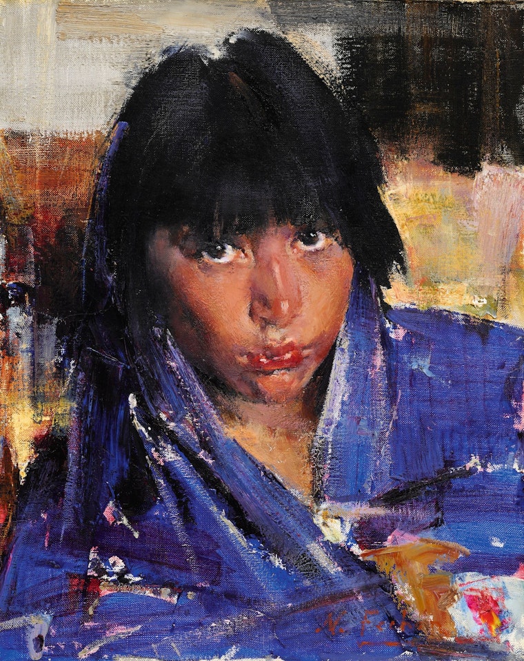 INDIAN GIRL WITH BLUE SHAWL by Nicolai Fechin