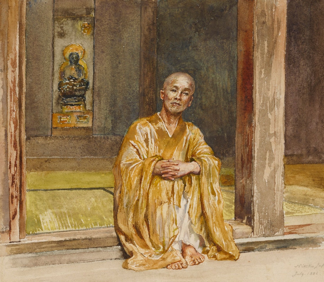 PORTRAIT OF OUR LANDLORD, THE BUDDHIST PRIEST, AT THE DOOR OF THE CLERGY HOUSE, IYEMITSU TEMPLE, NIKKO (PORTRAIT OF SUZUKI) by John La Farge