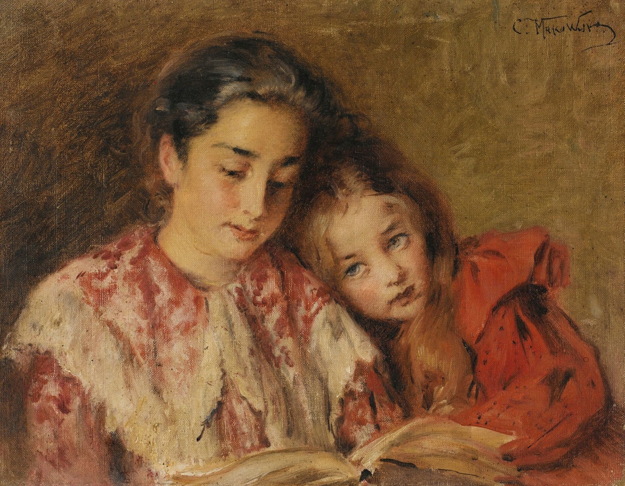 PORTRAIT OF THE ARTIST’S DAUGHTERS READING by Konstantin Makovsky
