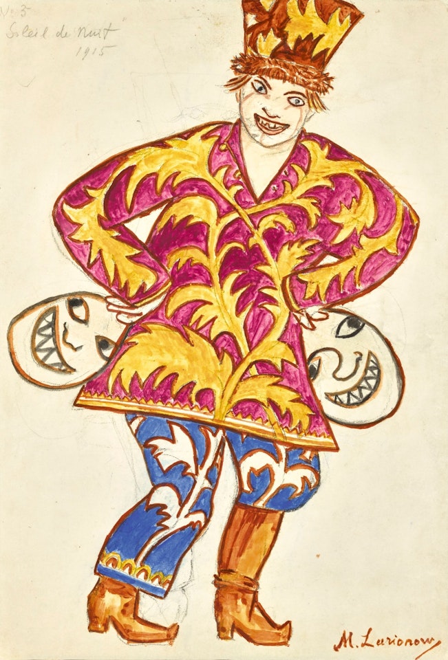 COSTUME DESIGN FOR THE JESTER IN SOLEIL DE NUIT by Mikhail Larionov