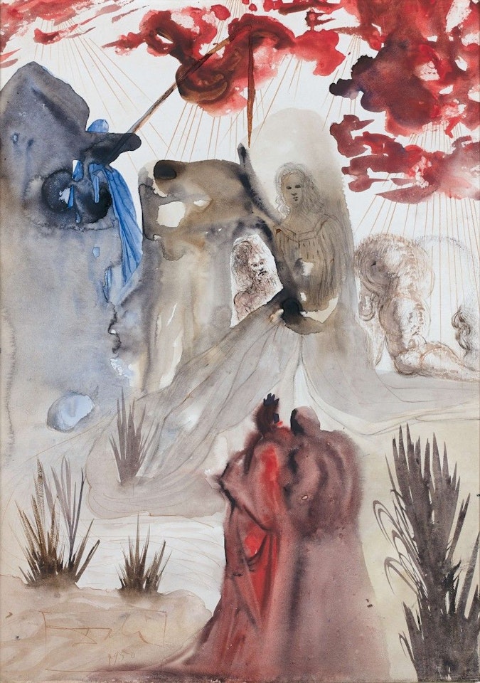 The divine forest, illustration for the song 28 of Purgatory, The Divine Comedy of Dante by Salvador Dali