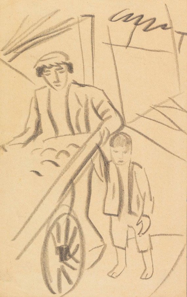 Mann mit Karre und Kind by August Macke