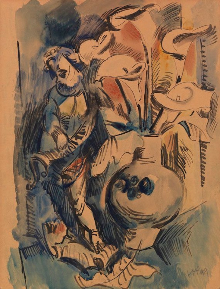 Blumenstillleben mit Puto und Calla by Max Pechstein