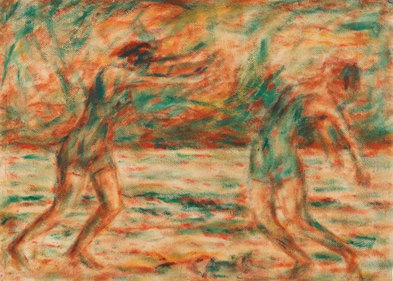 Zwei tanzende Frauen am Strand by Christian Rohlfs