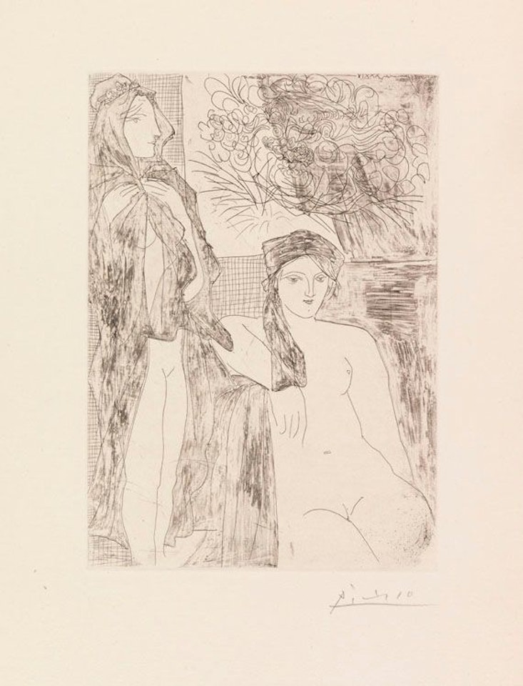 Femme au voile, modèle assis et tête de Rembrand by Pablo Picasso