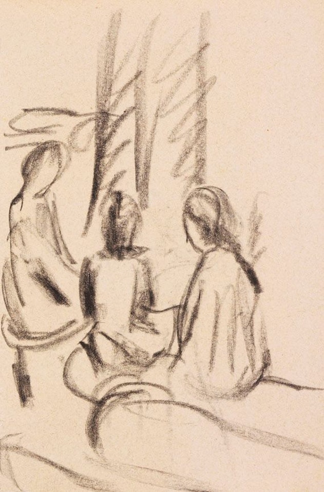 Studie sitzender Mädchen (verso: Krankenhaus in Oberhofen) by August Macke