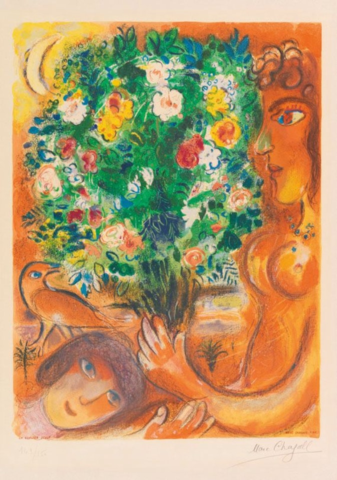 Frau mit Strauß (aus: Nizza und die Côte d'Azur) by Marc Chagall