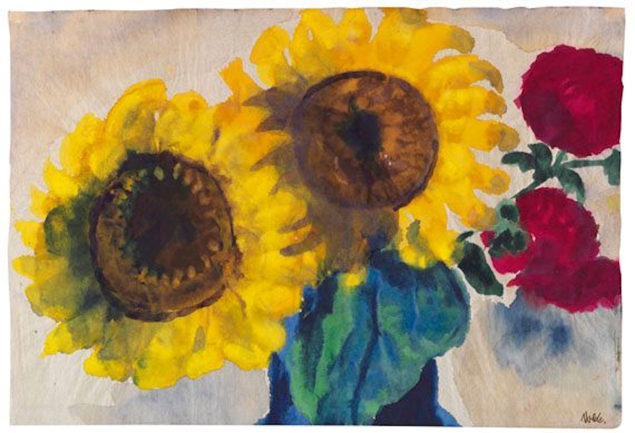 Sonnenblumen und rote Blüten by Emil Nolde