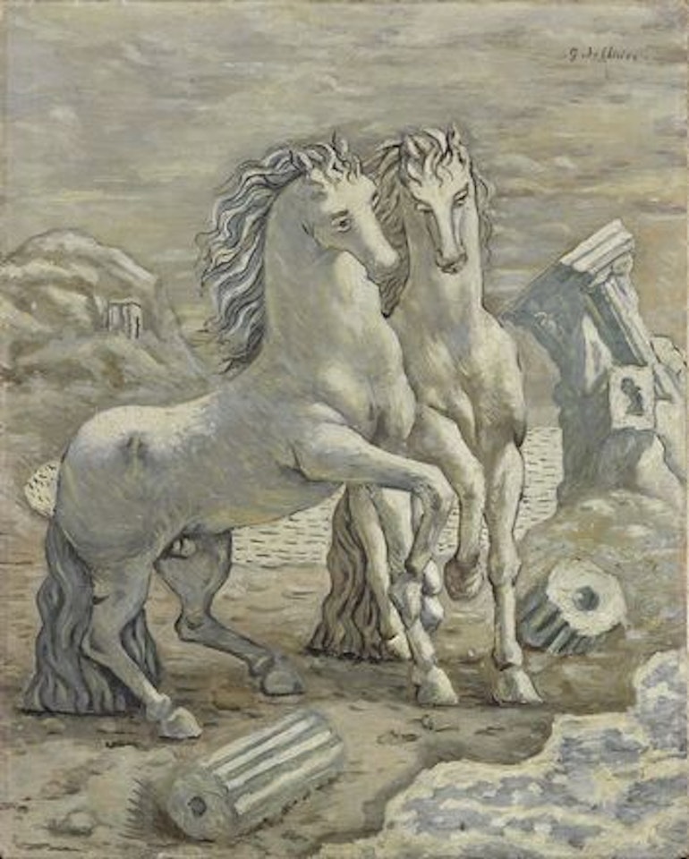 Cavalli e rovine in riva al mare by Giorgio de Chirico