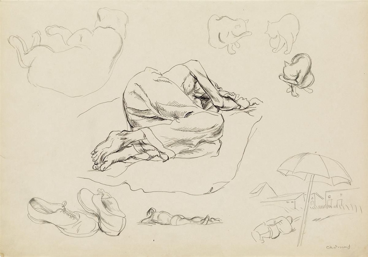 Sheet Of Studies With Reclining Figures, Cats And Shoes by Paul Cadmus