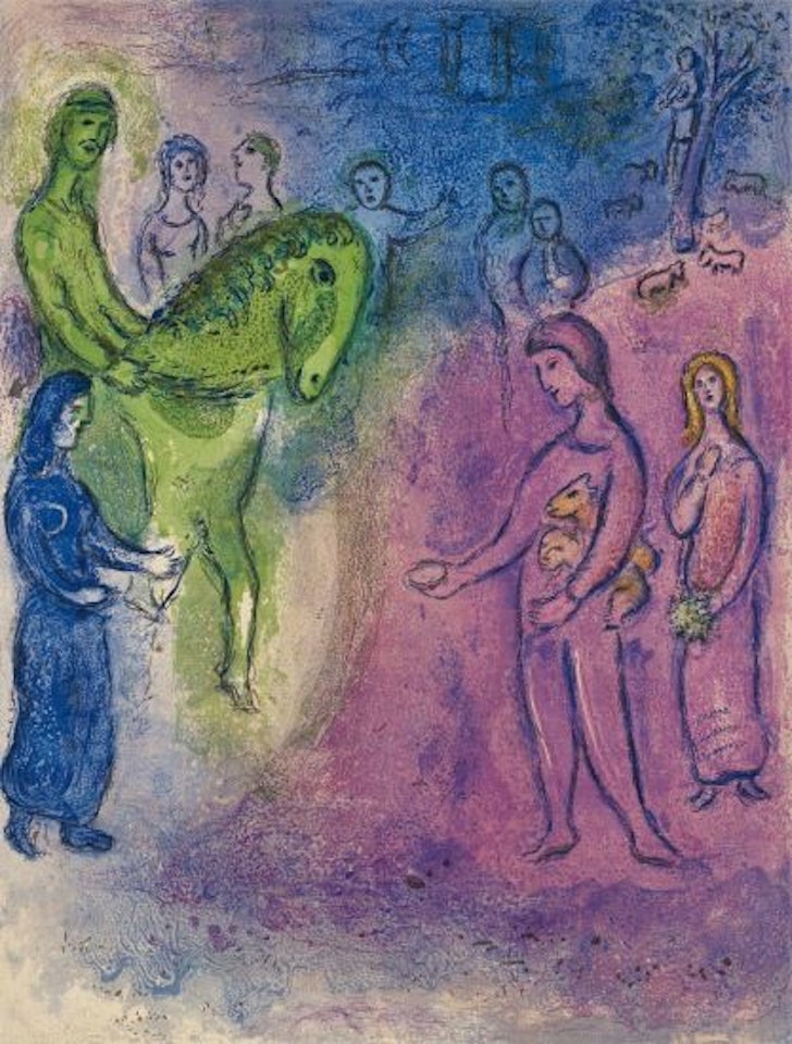 Arrivée de Dionysophane (The Arrival of Dionysophanes), pl. 37, from Daphnis and Chloé by Marc Chagall