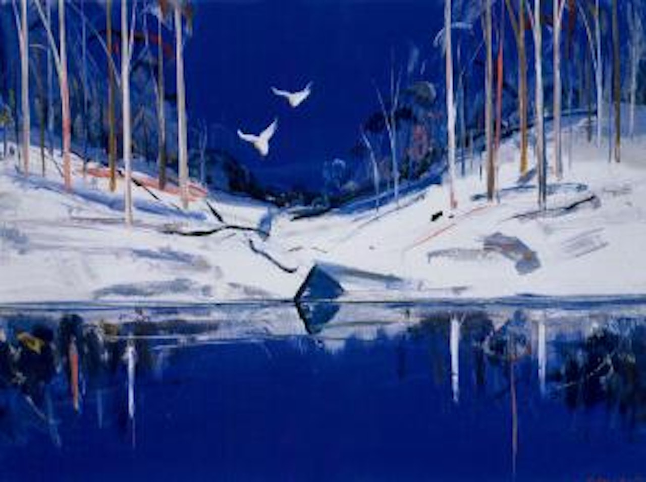 Riverbank with reflection and cockatoos by Arthur Merric Bloomfield Boyd