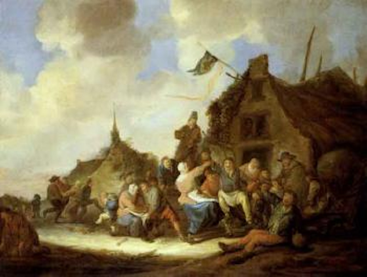Celebrating peasants in front of an inn by Jan Miense Molenaer