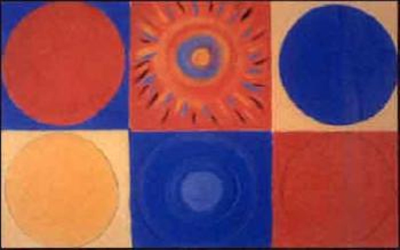 Blue, red and yellow suns by Terry Frost