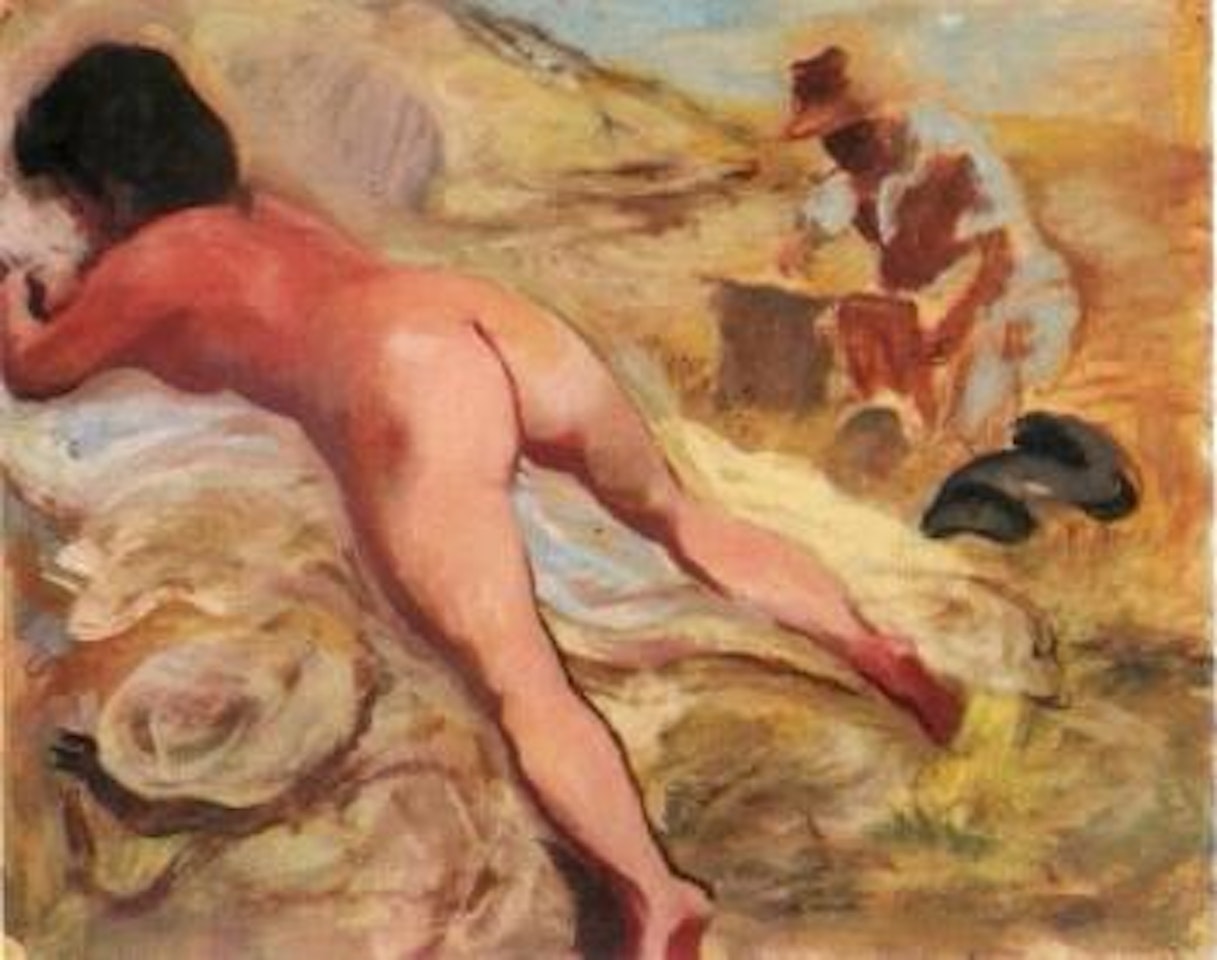 Reclining female nude in landscape by George Grosz