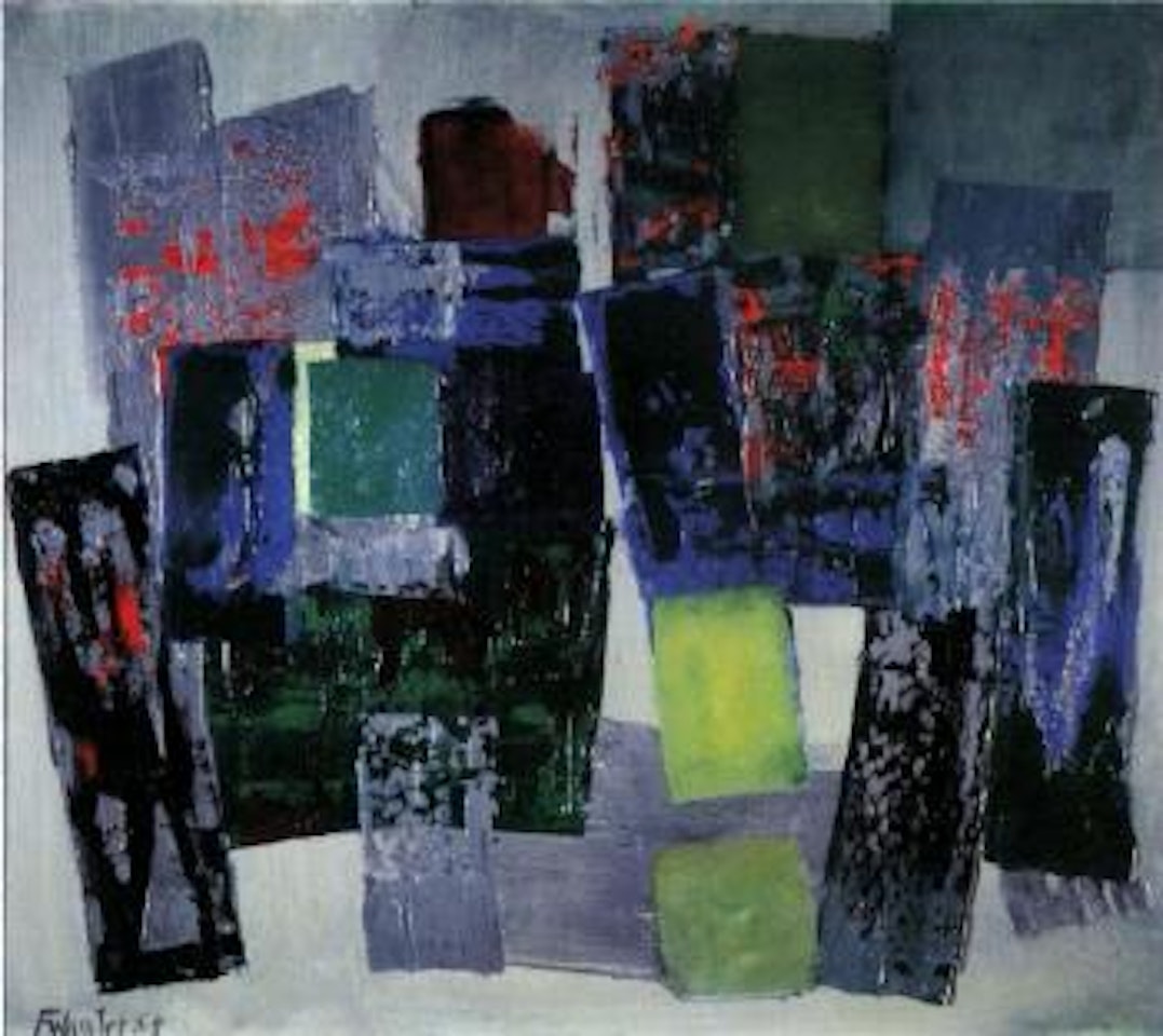 Composition between blue and green by Fritz Winter