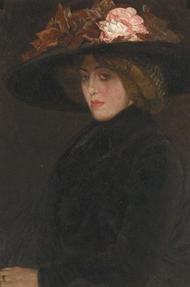 Portrait of an elegant lady with a hat by Leo Gestel