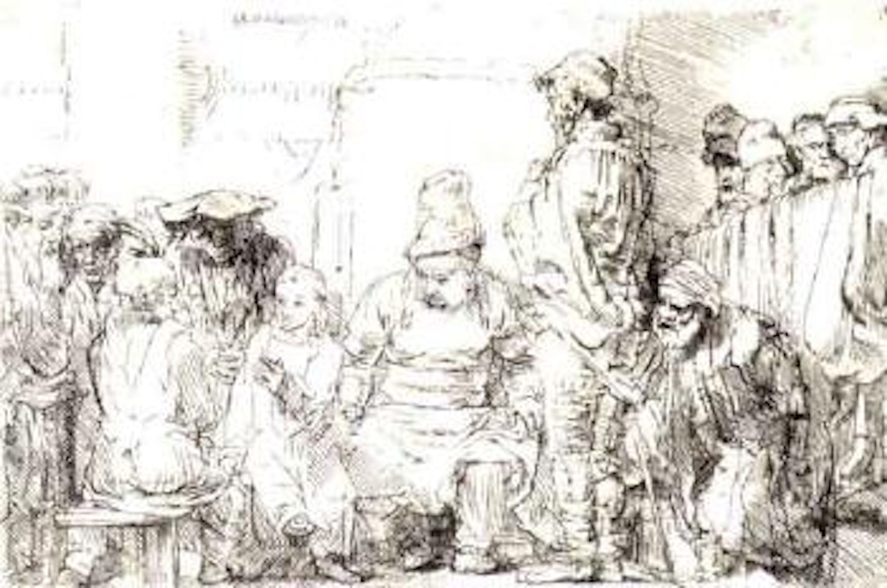 Christ disputing with doctors by Attributed to Rembrandt Harmensz van Rijn