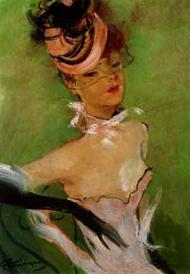 Elegante au bibi rose by Jean Gabriel Domergue