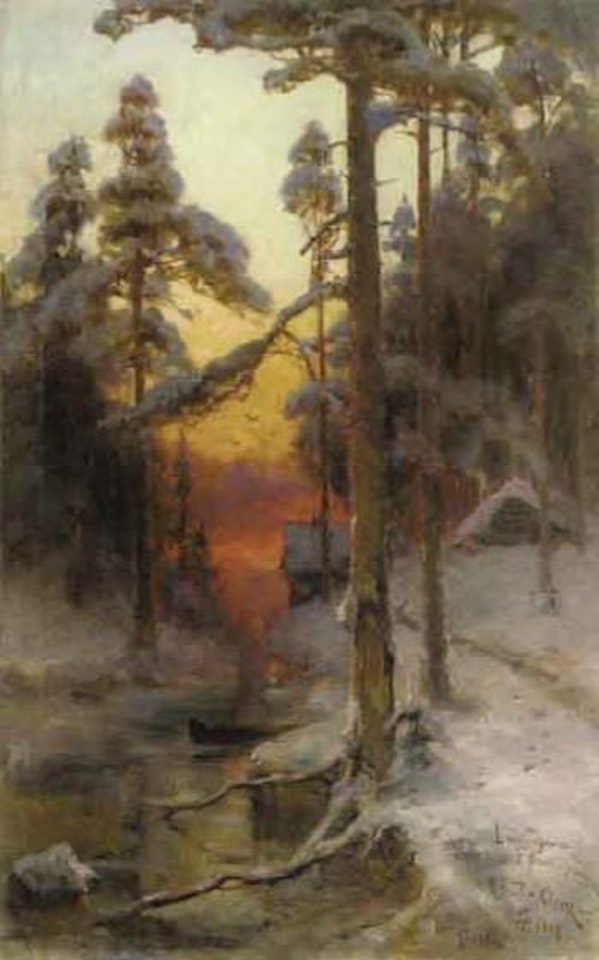 Sunset in the forest by Yuli Yulievich Klever the Younger
