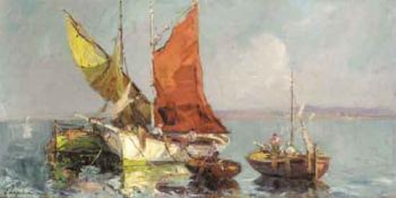 Boats on the lake by Georgij Aleksandrovic Lapschin
