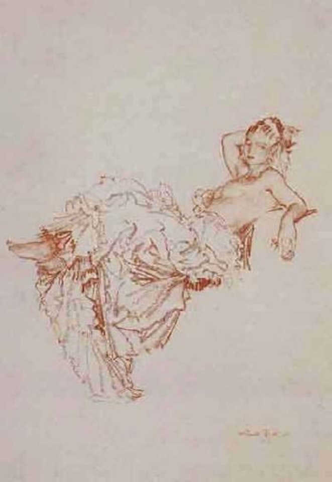 Carlotta, reclining, in a Spanish skirt by William Russell Flint