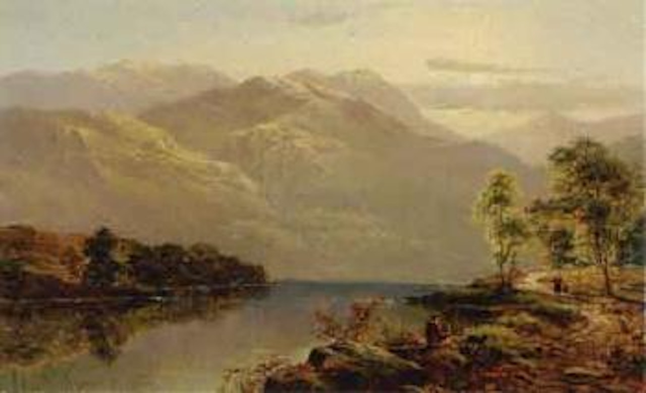 Family and their dog on a highland trail by Alfred de Breanski