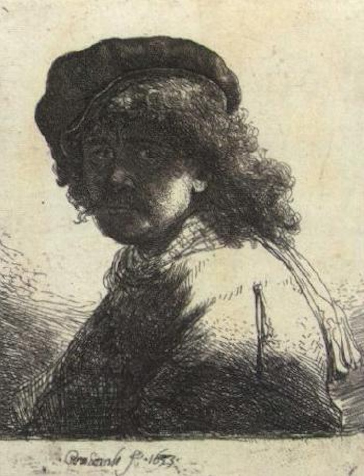 Rembrandt in cap and scarf by Attributed to Rembrandt Harmensz van Rijn