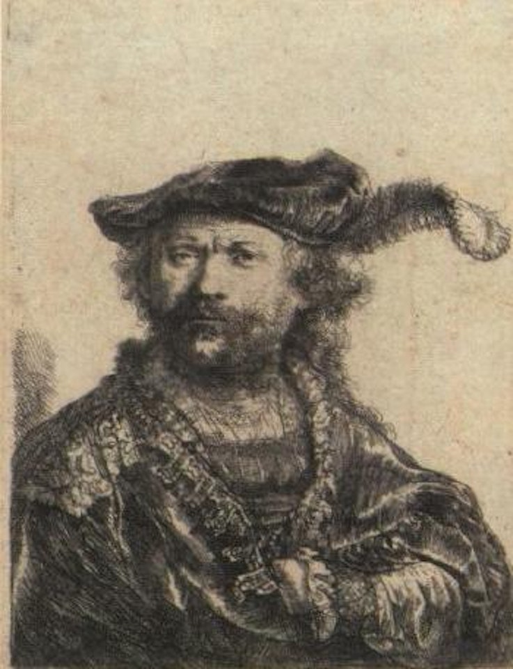 Self portrait in a velvet cap by Attributed to Rembrandt Harmensz van Rijn