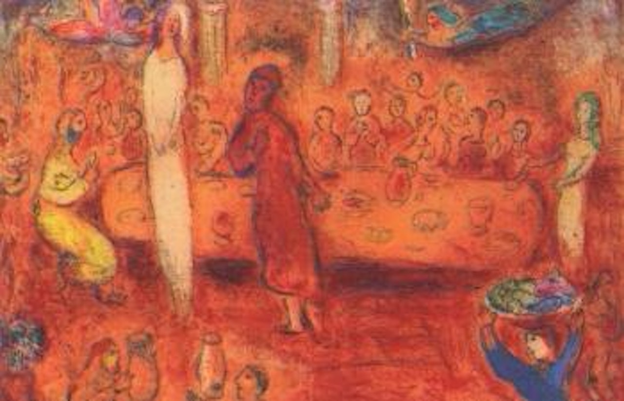 Megacle reconnait sa fille pendant le festin by Marc Chagall