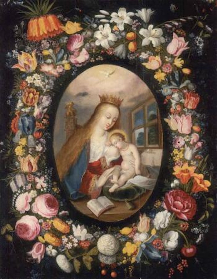 Garland of flowers surrounding a medallion of the Virgin and Child by Andries Daniels by Frans Francken II