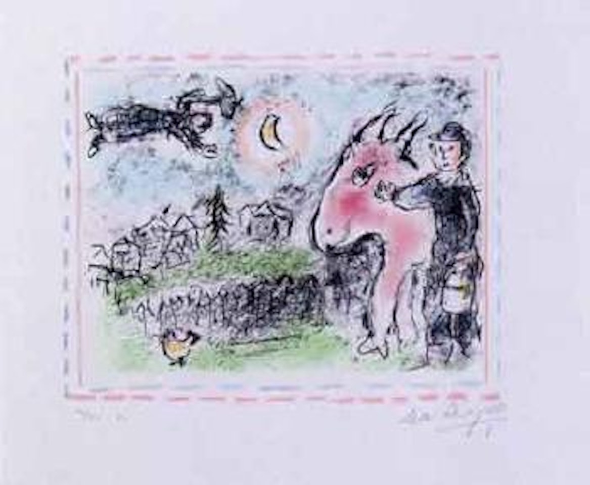 Village with a red donkey by Marc Chagall