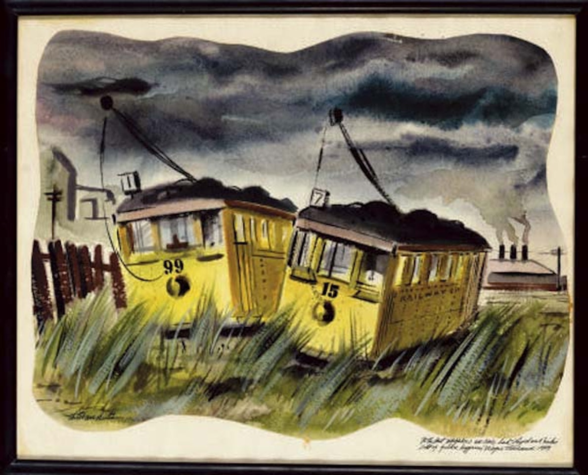Railway cars by Wayne Thiebaud